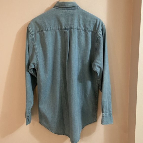 Vintage 90s TRUE IDENTITY 100% Cotton Chambray Denim Shirt Shacket Mens Size S - Picture 4 of 10